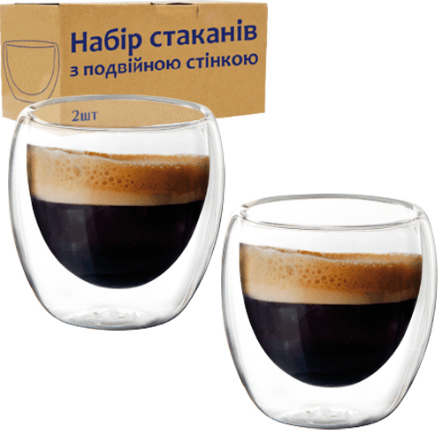 Набор стаканов стекло (2шт) 100мл с двойной стенкой №202-5/S&T/(24)