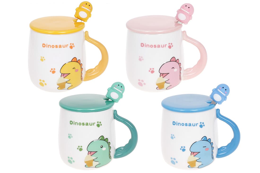 Чашка-заварник керам. 430мл "Dinosaur" с крышкой и ложкой №927-224/Bonadi/(1)(24)
