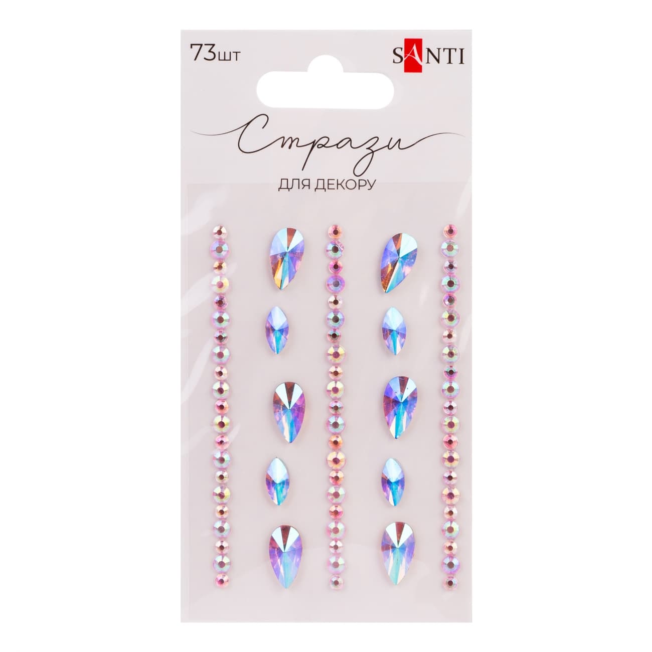 Стрази самокл. "Santi" "Краплі" рожеві, 73шт №743013(12)