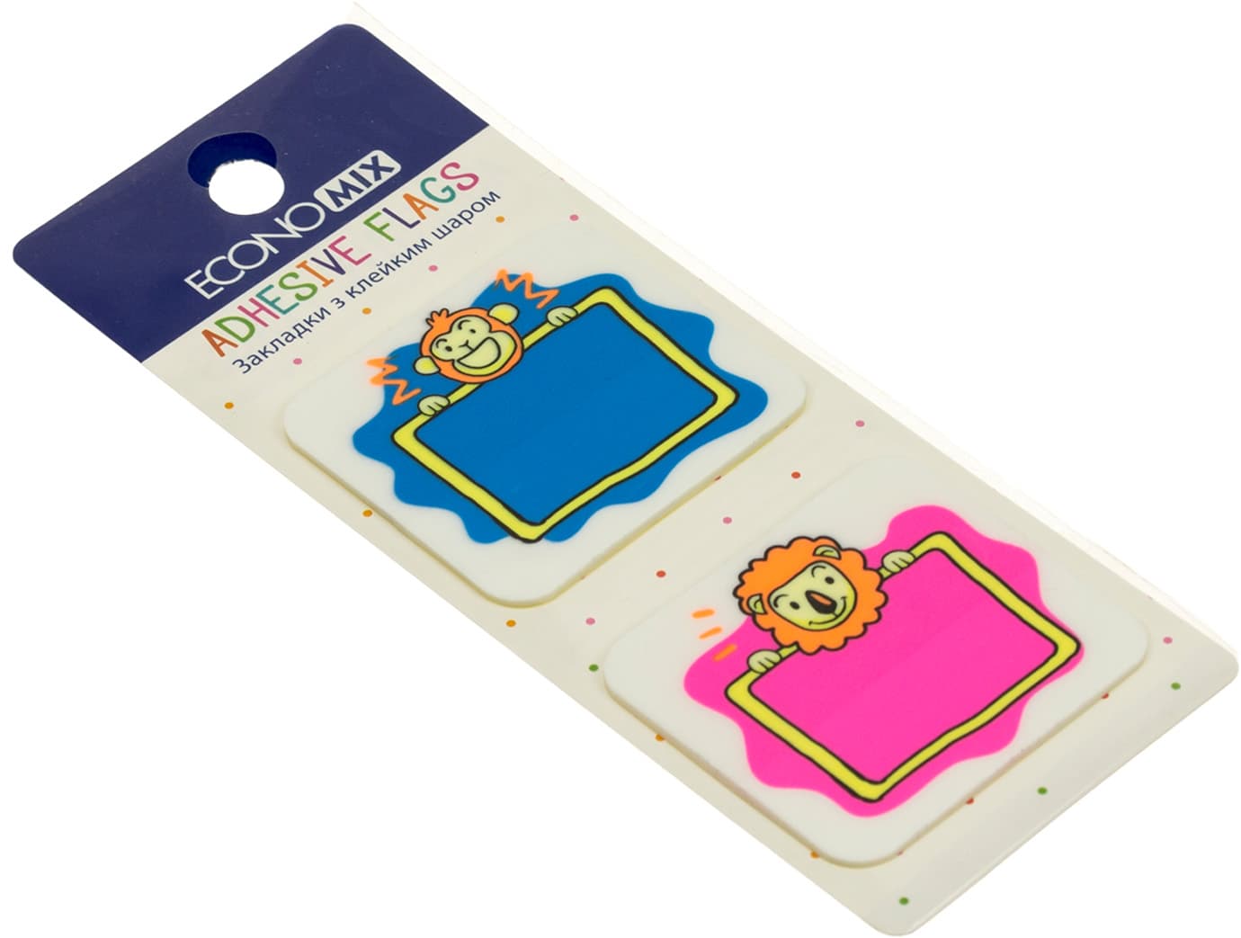 Стікери-закладки пластикові Economix Lion & monkey 40 х45 мм 40 шт асорті (48) №E20966-02