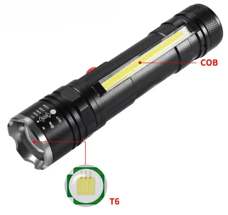 Фонарь акум. метал. ЗУ microUSB, zoom, магнит, 18650,клипса, 4 режима №T6-26 T6+COB(60)