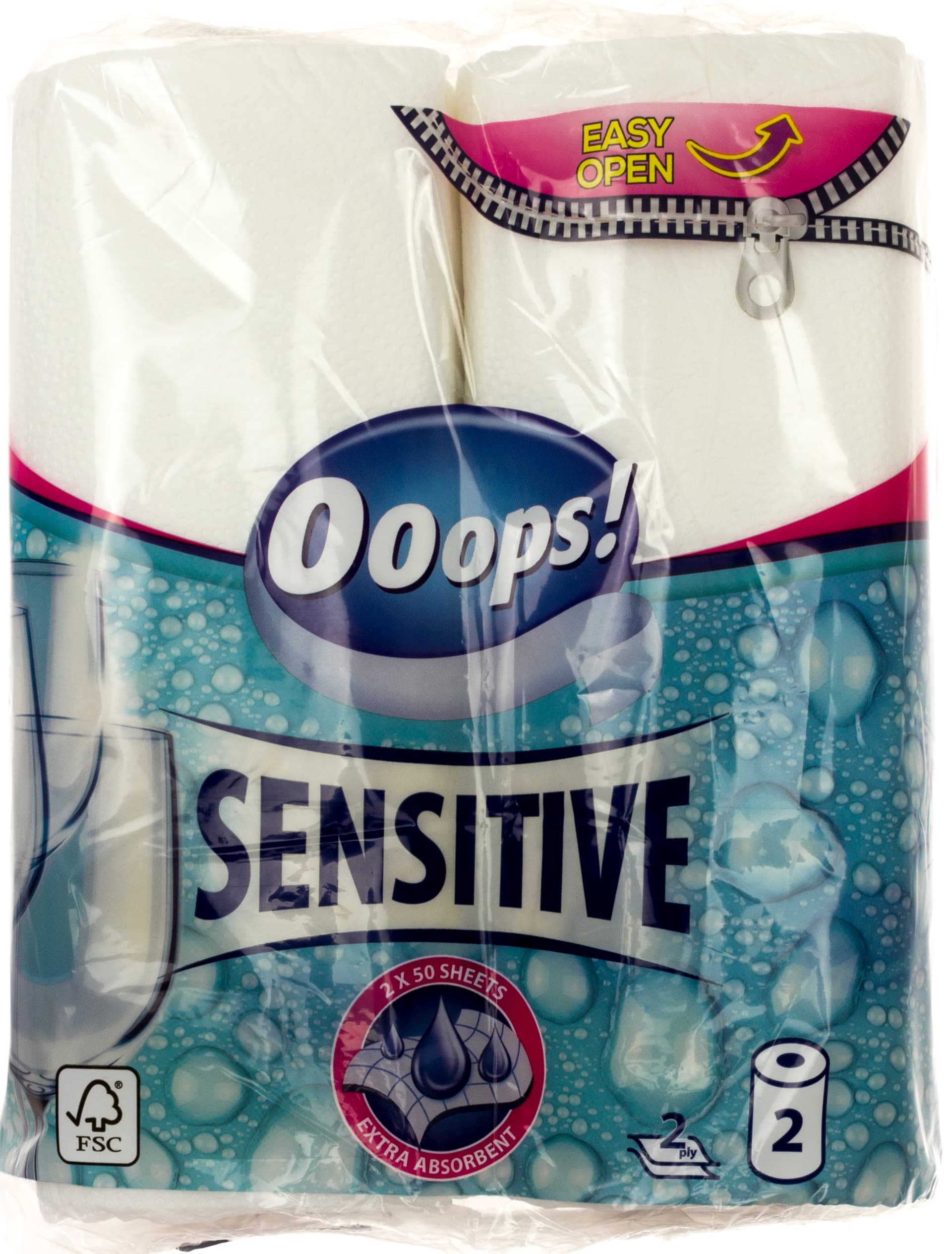 Полотенце бумажное "Ooops" Сенсетив 2слоя 50л. (2шт) №1098(24)