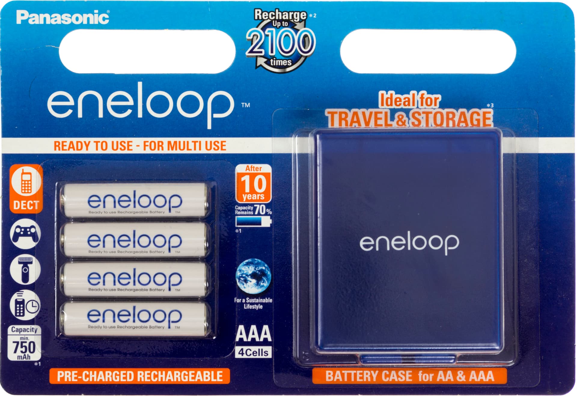 Аккумуляторы Panasonic Eneloop Ni-Mh (R-03,750mAh)/блистер 4шт +кейс (BK-4MCCEC4BE)