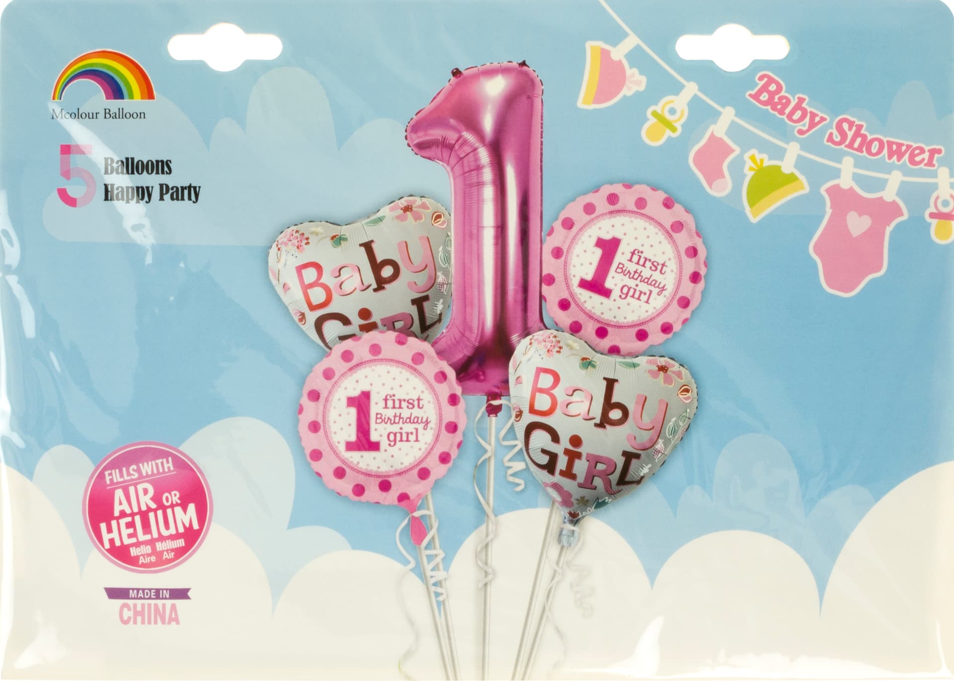 Набір кульок повітр. фольг. "1 рік дівчинці" 5шт №Т-032(10)