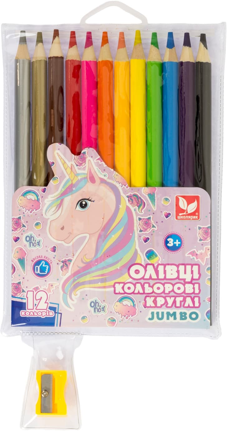 Олівці кольор. 12 кольор. "Школярик" №312221007 Unicorn+точилка(12)