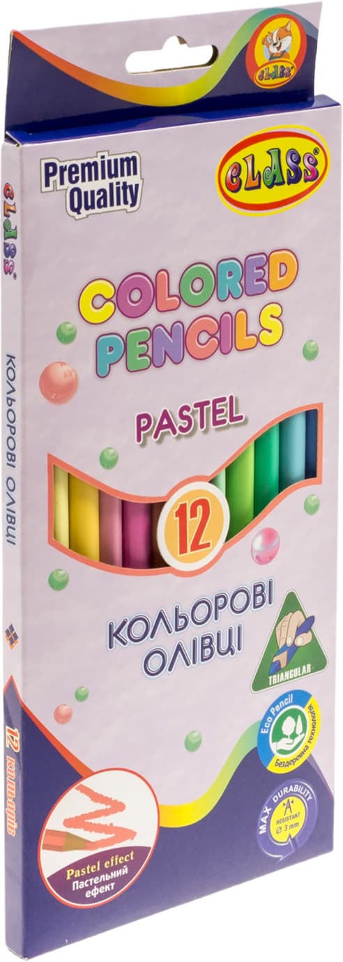 Олівці кольор. 12 кольор. "Class" №1712C Pastel трикут.(12)(240)