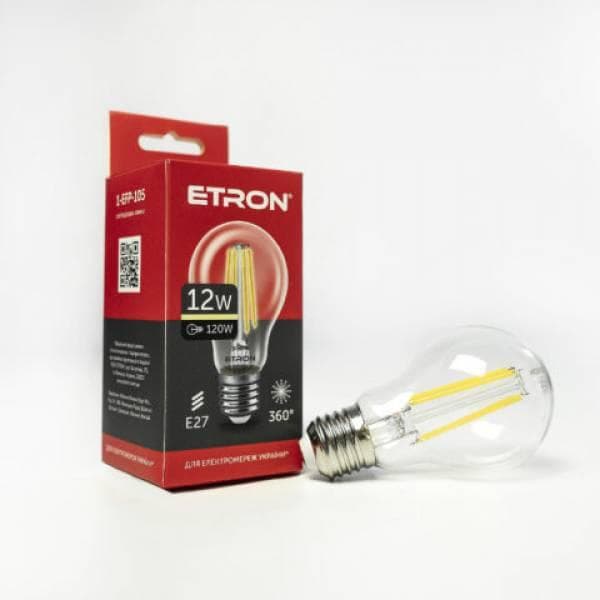 Лампа "Etron Filament Power" прозрачное стекло LED 1-EFP-105 A60 12Вт 3000K Е27(10)