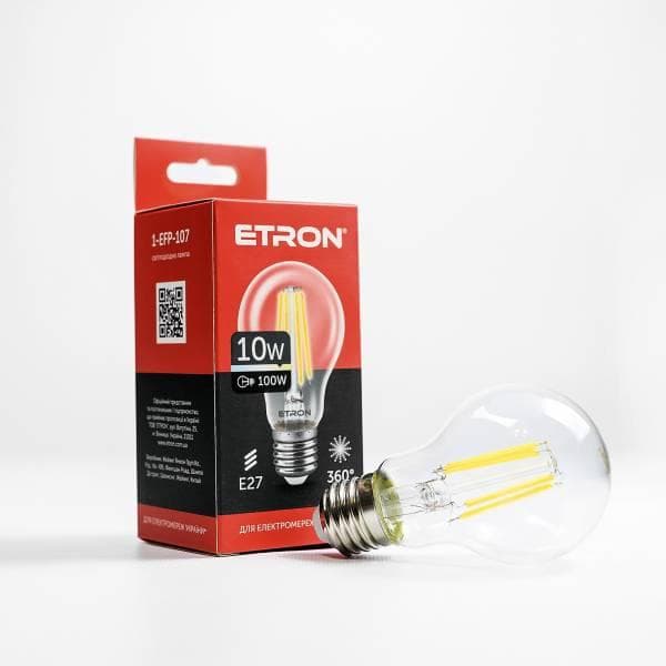 Лампа "Etron Filament Power" прозрачное стекло LED 1-EFP-107 A60 10Вт 3000K Е27(10)