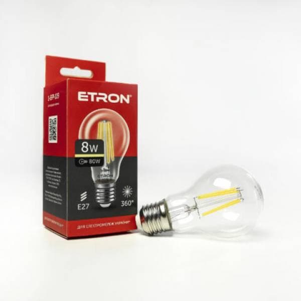 Лампа "Etron Filament Power" прозрачное стекло LED 1-EFP-109 A60 8Вт 3000K Е27(10)