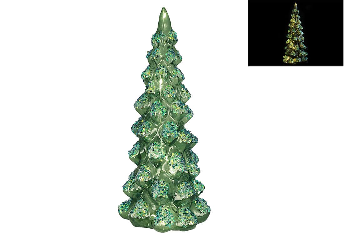 Ёлка декор. стекло 30см, LED, пайетки,зелёный №108-732/Bonadi/(12)