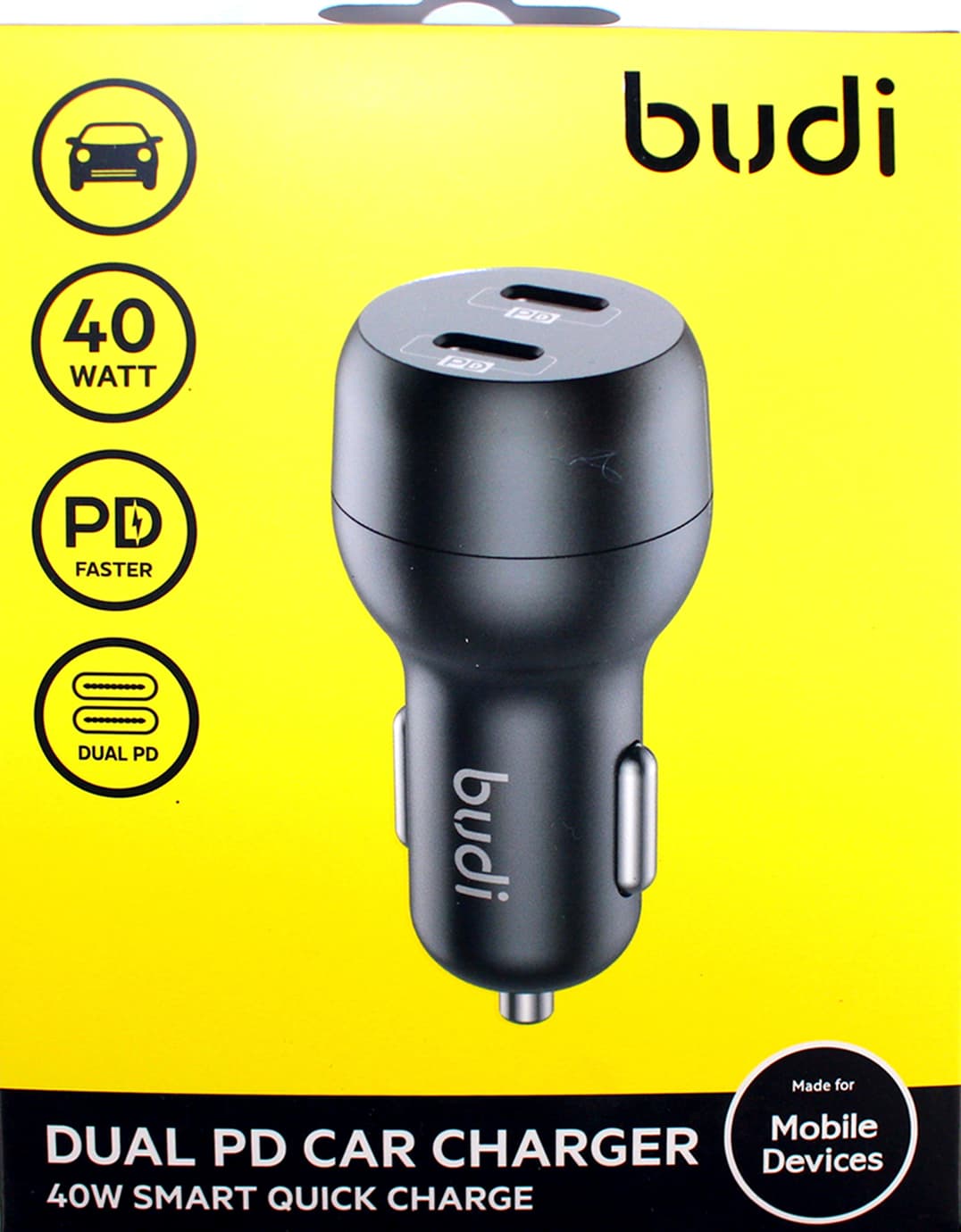 Зарядний пристрій авто Budi №CC108RB 40W швидка зарядка 2 Type C/Breidon/