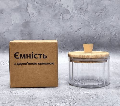 Банка для сип. прод. стекло 0,3л с дерев. крышкой №32254/S&T/(24)(36)