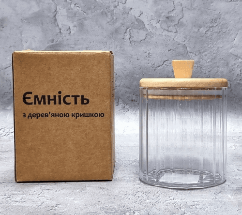 Банка для сип. прод. стекло 0,54л с дерев. крышкой №32255/S&T/(24)(36)