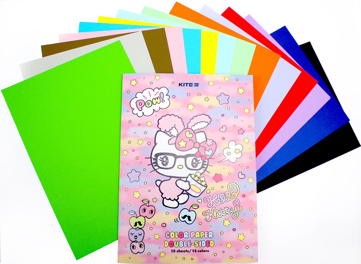Бумага цветн. А4 двухстор. 15л./ 15цветн. Hello Kitty №HK24-250/Kite/(50)