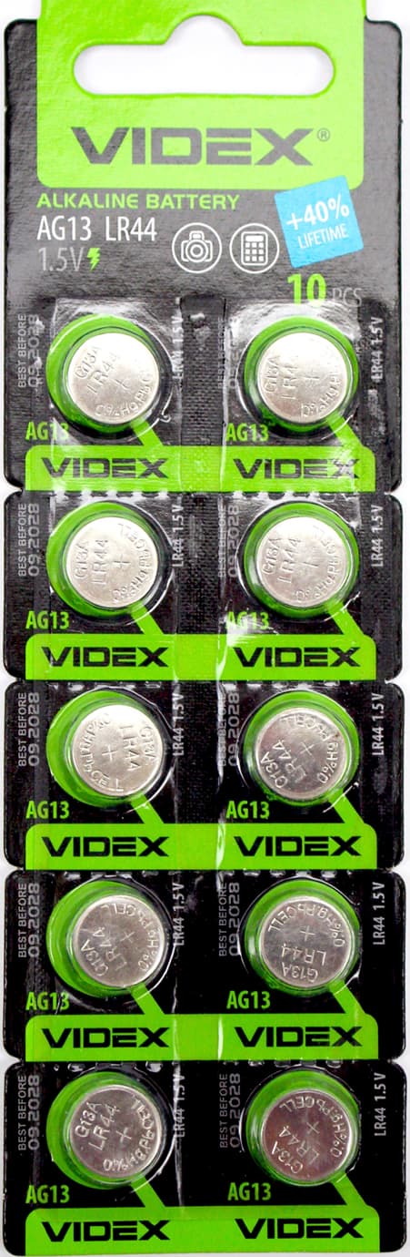 Батарейка Videx AG13/10bl (LR44) (2) (10) (100)