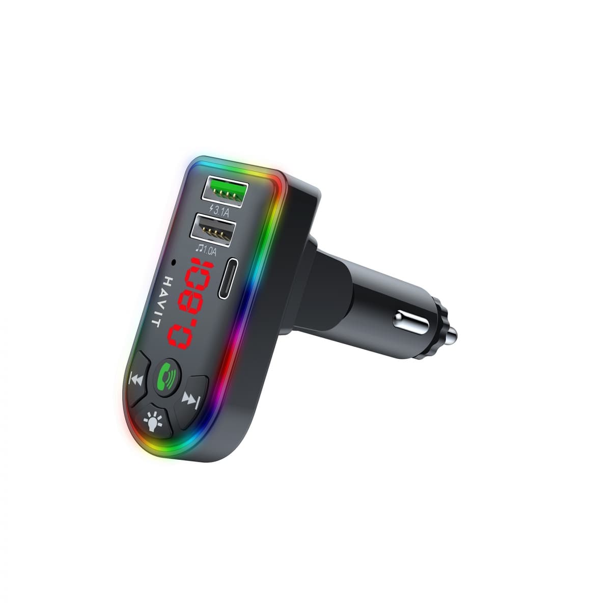 FM модулятор Havit HV-FM813BT 2USB+Type C RGB Black