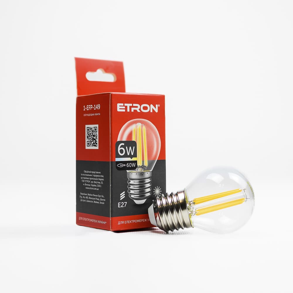 Лампа "Etron Filament Power" прозрачное стекло LED 1-EFP-149 G45 6Вт 3000K Е27(10)