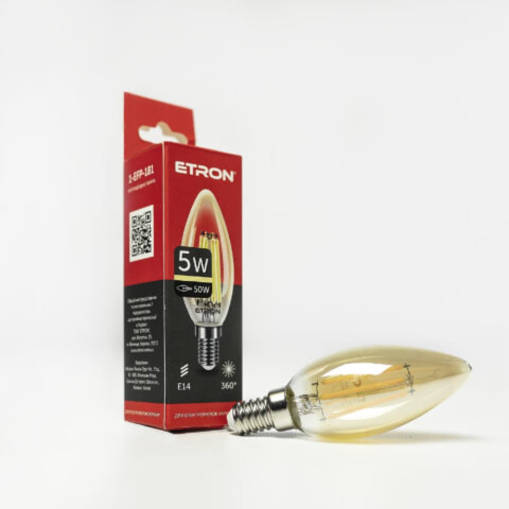 Лампа "Etron Filament" прозрачное стекло LED 1-EFP-181 C37 5Вт 2500K Е14(10)