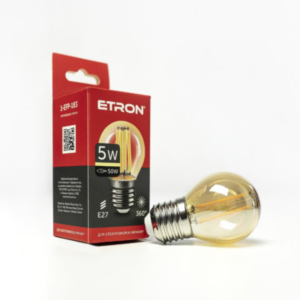 Лампа "Etron Filament" прозрачное стекло LED 1-EFP-183 G45 5Вт 2500K Е27(10)