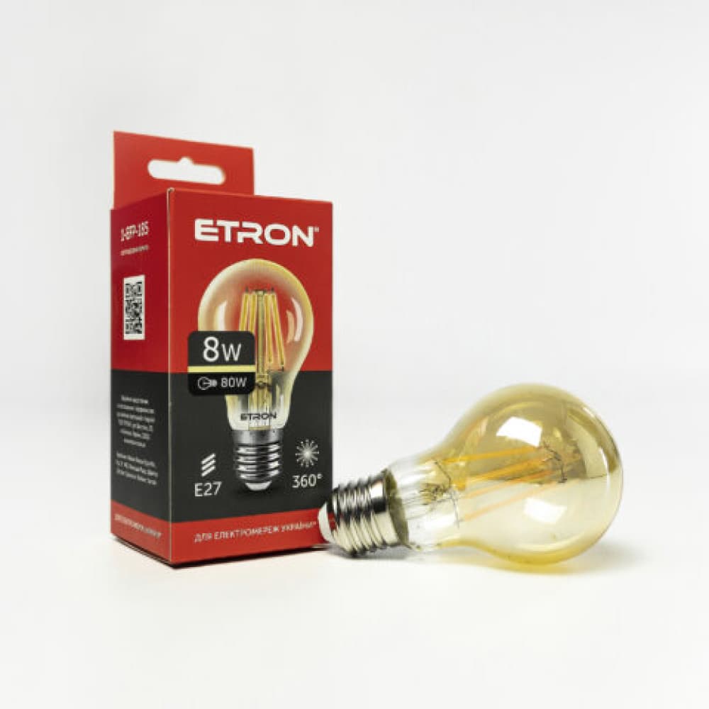 Лампа "Etron Filament" прозрачное стекло LED 1-EFP-185 A60 8Вт 2500K Е27(10)