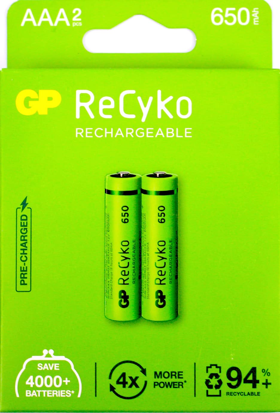 Аккумулятор GP (R-03,650mAh) Recyko/блистер 2шт(10)