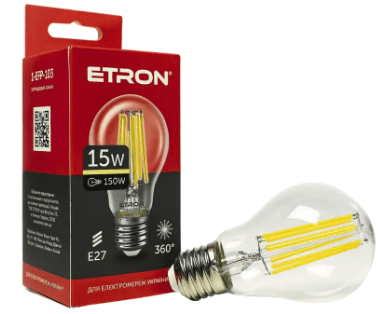 Лампа "Etron Filament Power" прозоре скло LED 1-EFP-103 A60 15Вт 3000K Е27(10)
