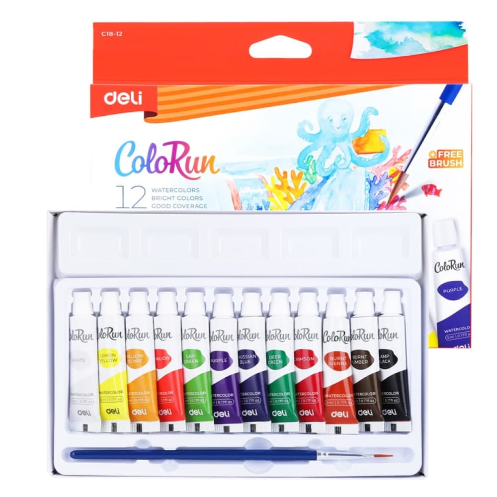 Акварель 12 цветн. "Deli" "Color ran" 5мл в тубах карт./уп.,б/к №EC18-12(18)