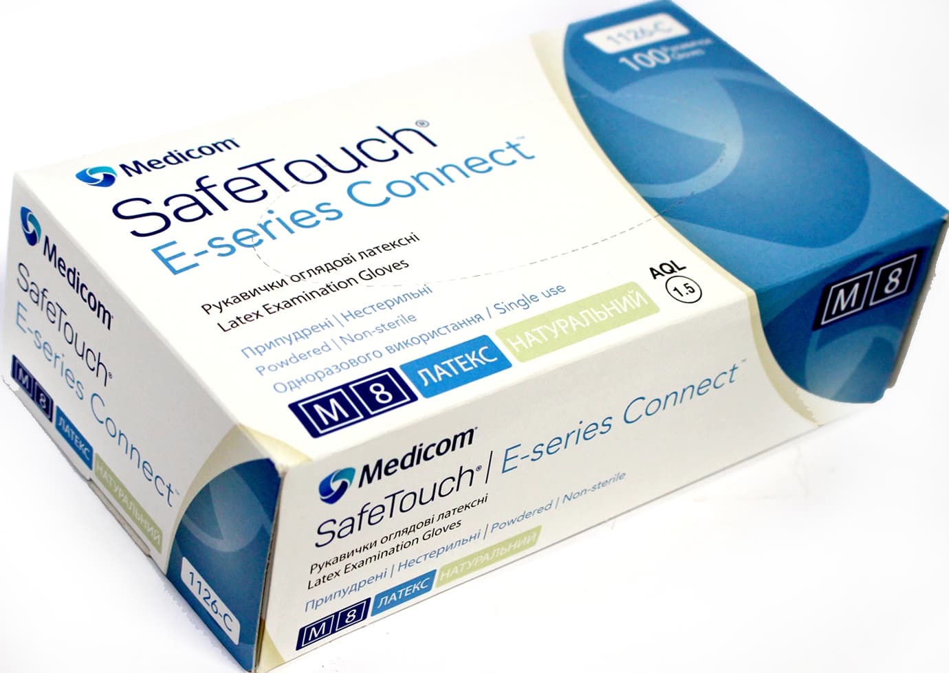 Перчатки латексные "Safe Touch E-serias Connect" M нестерильные,припудренные (100шт) №1126-С