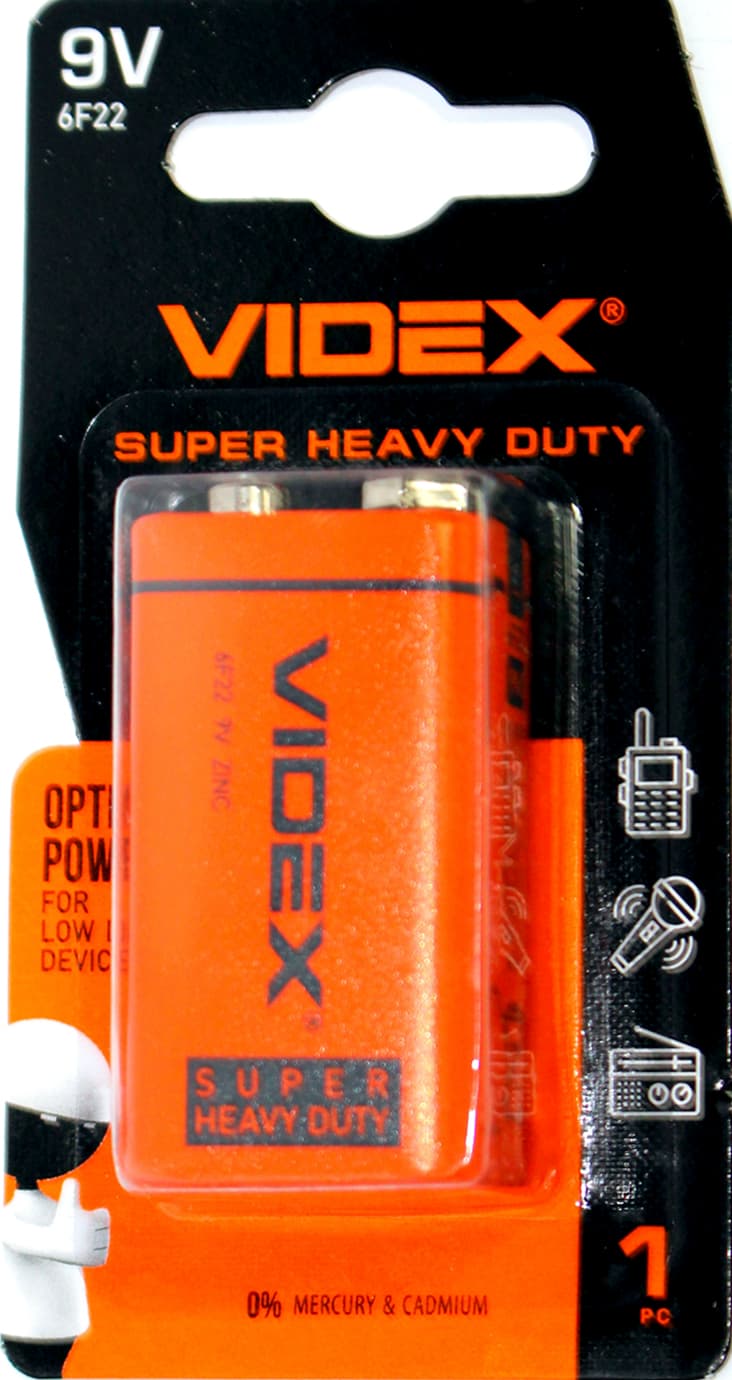 Батарейка Videx 6F22/blister 9V крона(12)