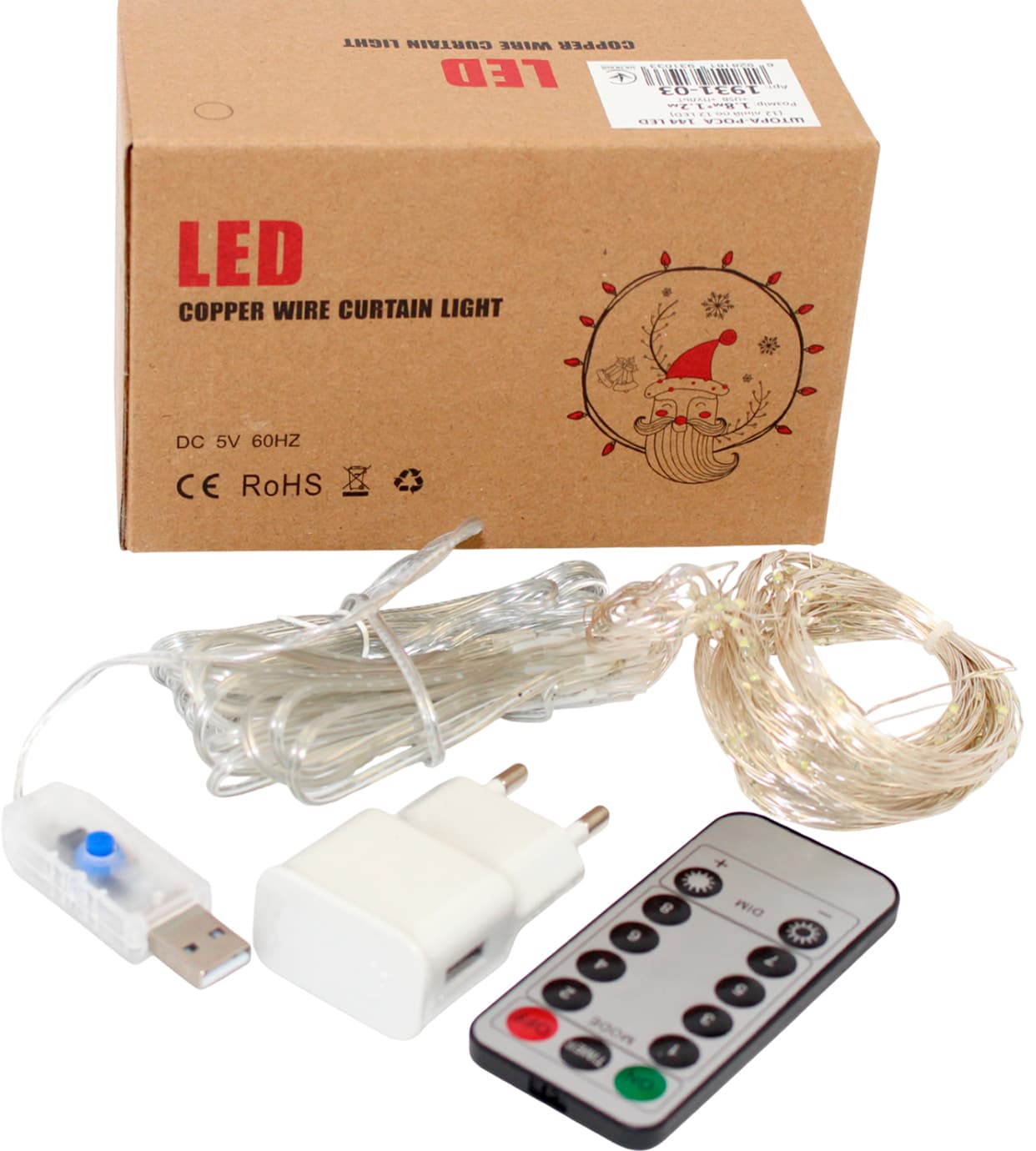 Гирлянда-штора электрическая Роса 144 LED USB, пульт, bluetooth, белая L-1,8 H-1,2 м 1931-03