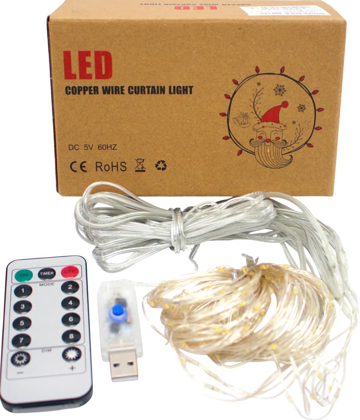 Гирлянда-штора электрич.Роса200LED USB адапт.,пультДУ,10лин.белый тёплыйL-3м H-2м№1938-07u