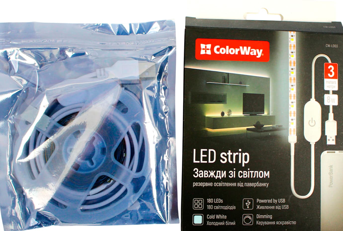 LED лента ColorWay USB холодный белый L-3м №CW-LD03