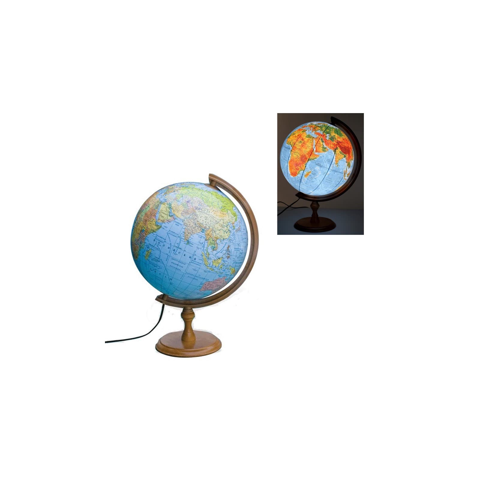 Глобус 320мм полёт.-физ. с подсв.,1:40000000,с дерев. дугой,в кор-ке №5039