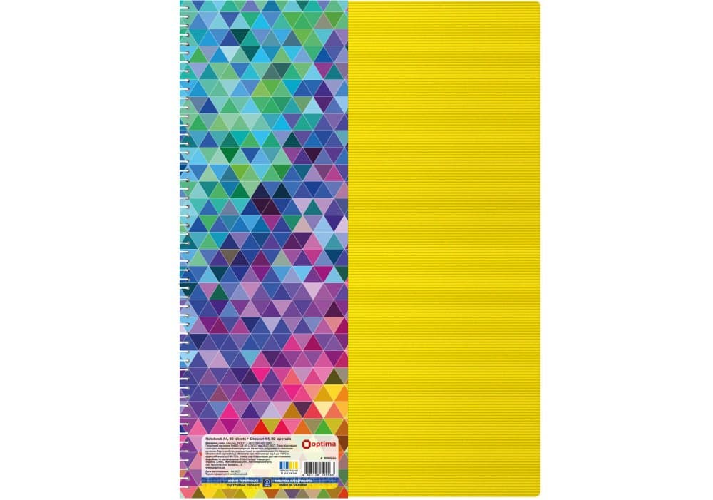 Зошит пруж. бок. А4 80арк. кліт. карт. "Optima" Kaleidoscope жовтий №O20365-04(1)(36)