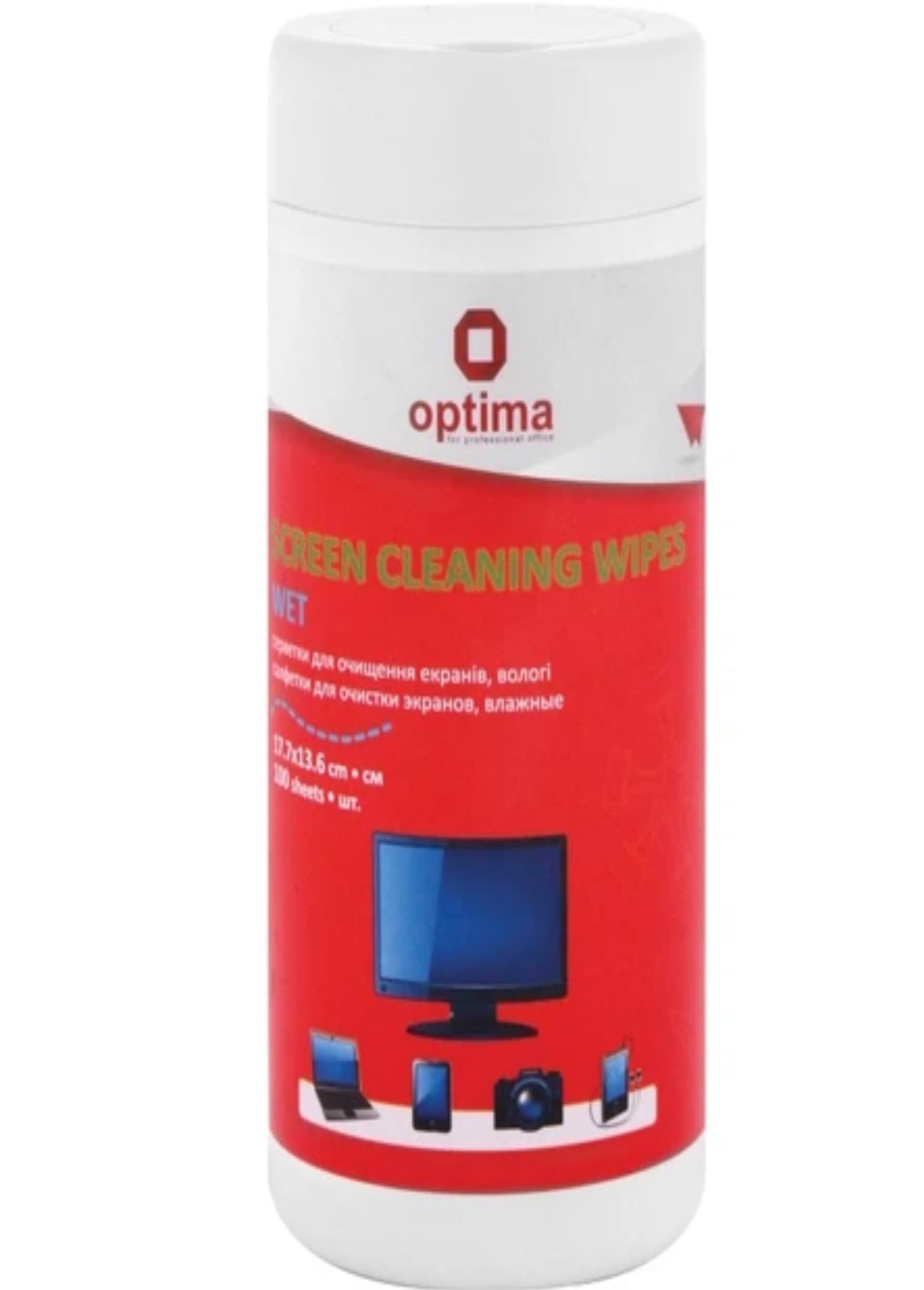 Салфетки влажные для очистки экранов "Optima"(100шт) №E72612(15)