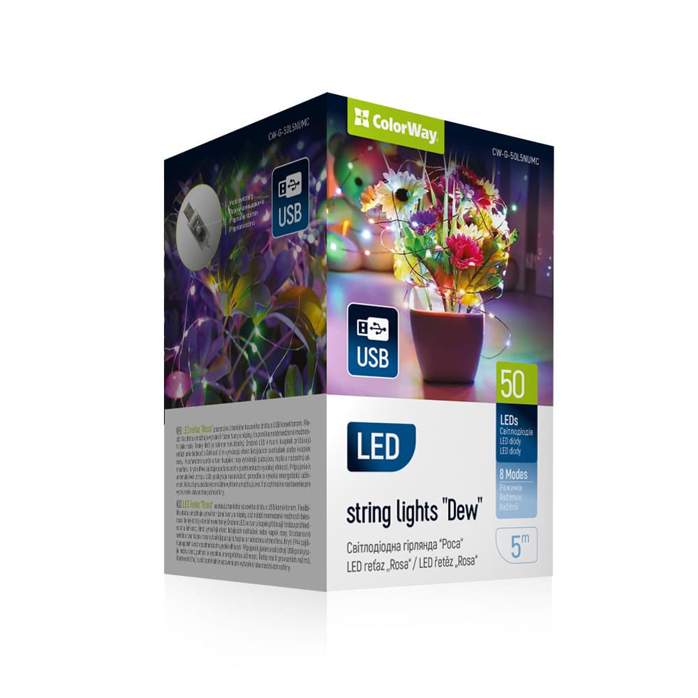Гирлянда-роса электрич. ColorWay 50LED 8режимов +USB мульти L-5м №CW-G-50L5NUMC