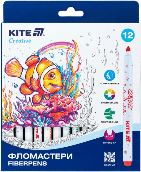 Фломастери "Kite" 12кольор. Creative Superwashable №K-1152(12)(96)