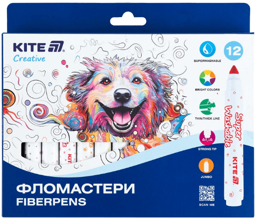 Фломастери "Kite" 12кольор. Creative Superwashable Jumbo №K-1155(12)(48)