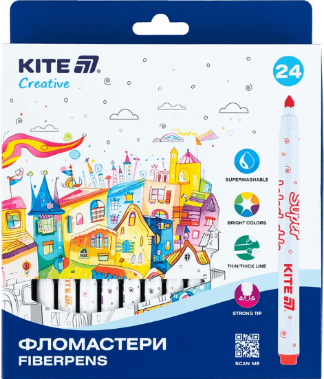 Фломастери "Kite" 24кольор. Creative Superwashable №K-1153(6)(48)