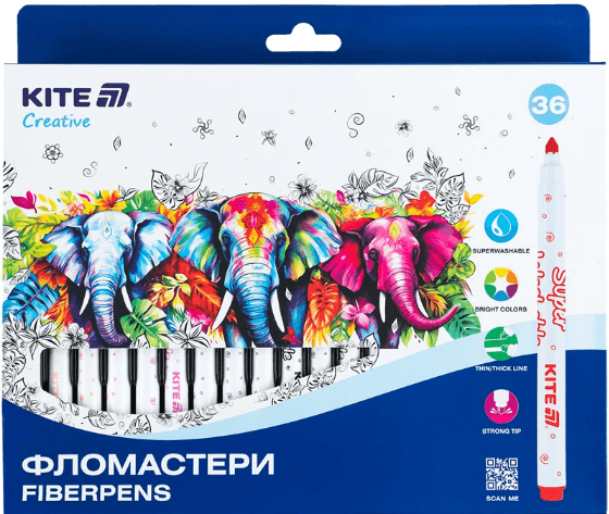 Фломастери "Kite" 36кольор. Creative Superwashable №K-1154(6)(24)(192)