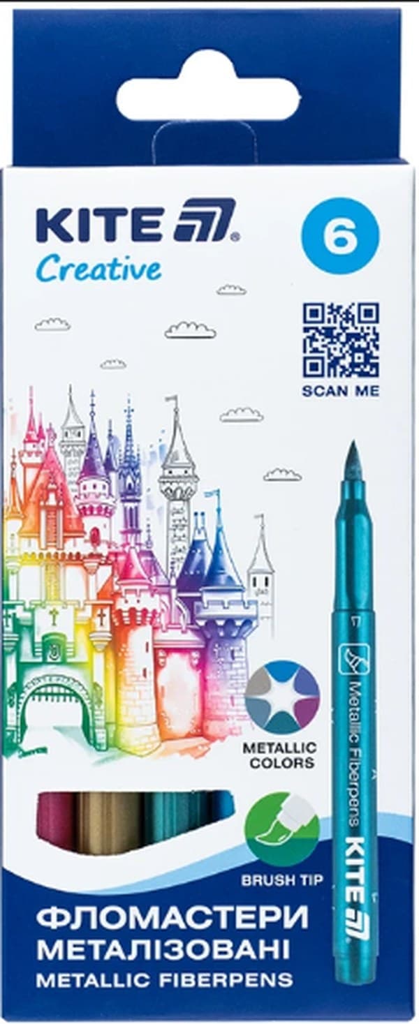 Фломастери-пензлики "Kite" 6кольор. Creative метал. №K-1149(12)(24)(192)