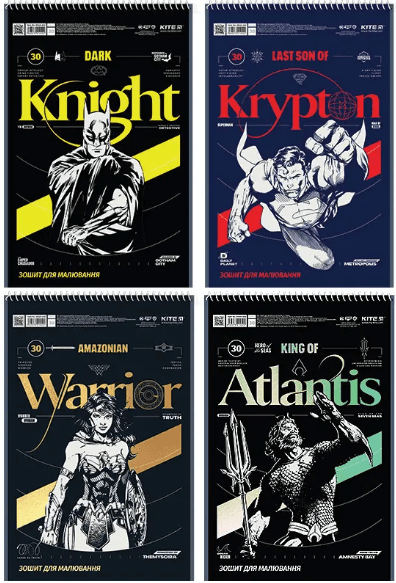 Зошит для малюв. на пруж. 30/100 А4 "DC" УФ лак + глітер №DC24-243/Kite/(12)(96)