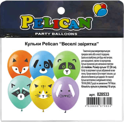 Набір кульок повітр. "Веселі звірятка" 12"/30см 10шт №828533/Pelican/(1)(10)