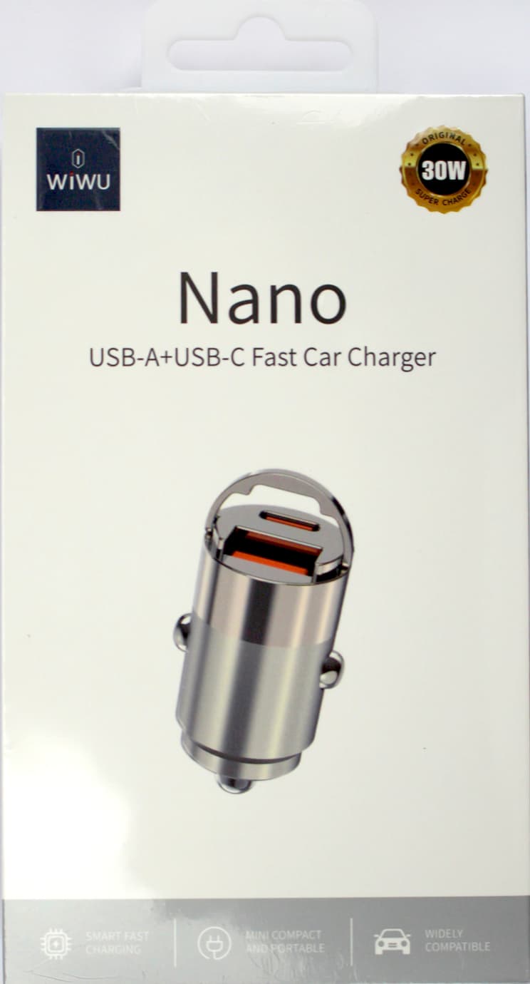Зарядний пристрій авто Wiwu №Wi-QC028 30W швидка зарядка silver/Breidon/