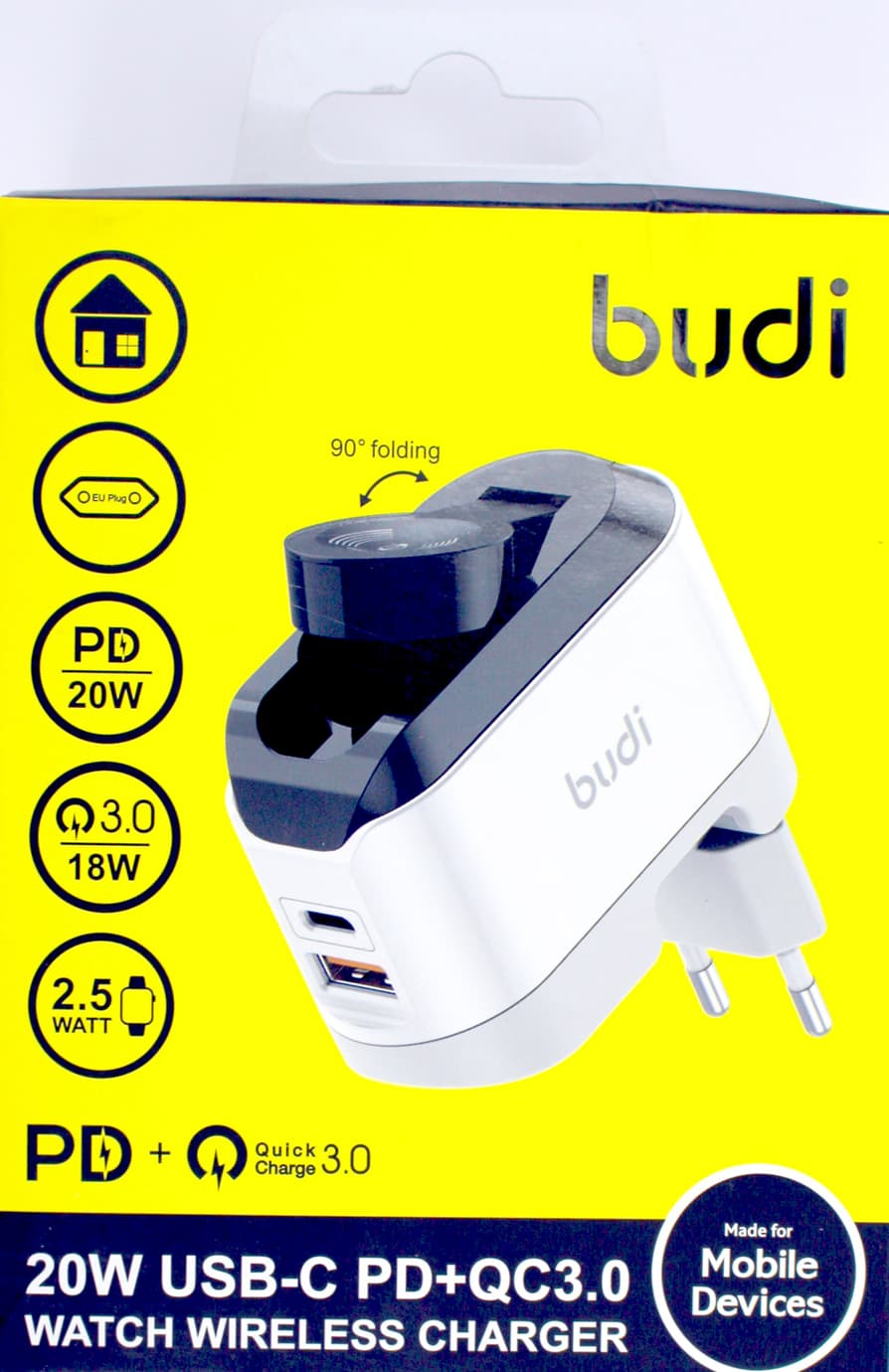 Зарядний пристрій індукц. Budi №AC330WEW 20W швидка зарядка,USB,Type-C,smartwatch/Breidon/