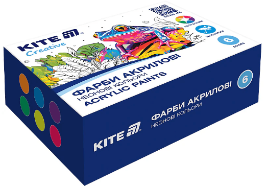 Набор акрил. красок "Kite" 6цветн. 20мл №K-274 Creative неон.(24)