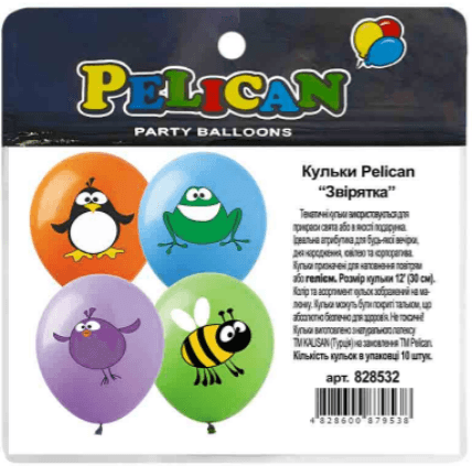 Набір кульок повітр. латексних 12"/30см "Звірятка" 10шт №828532/Pelican/(5)