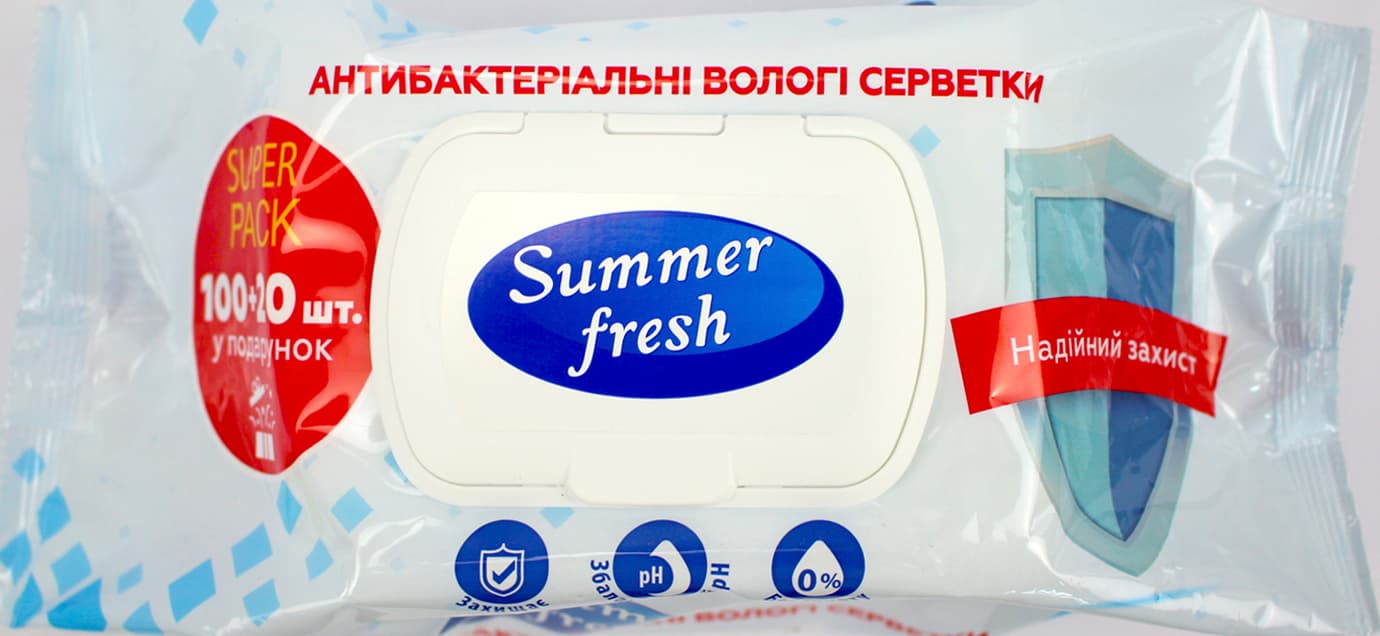 Серветки вологі "Summer Fresh" (120шт) Антибактеріальні №1769(10)