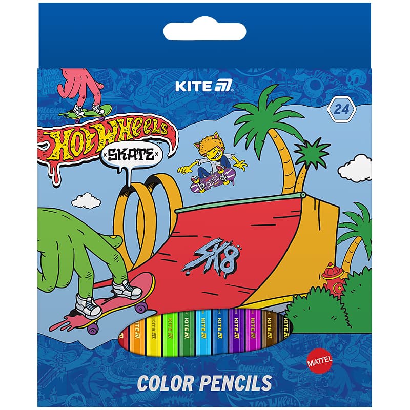 Олівці кольор. 24 кольор. "Kite" №HW25-055-2 Hot Wheels (6)(120)