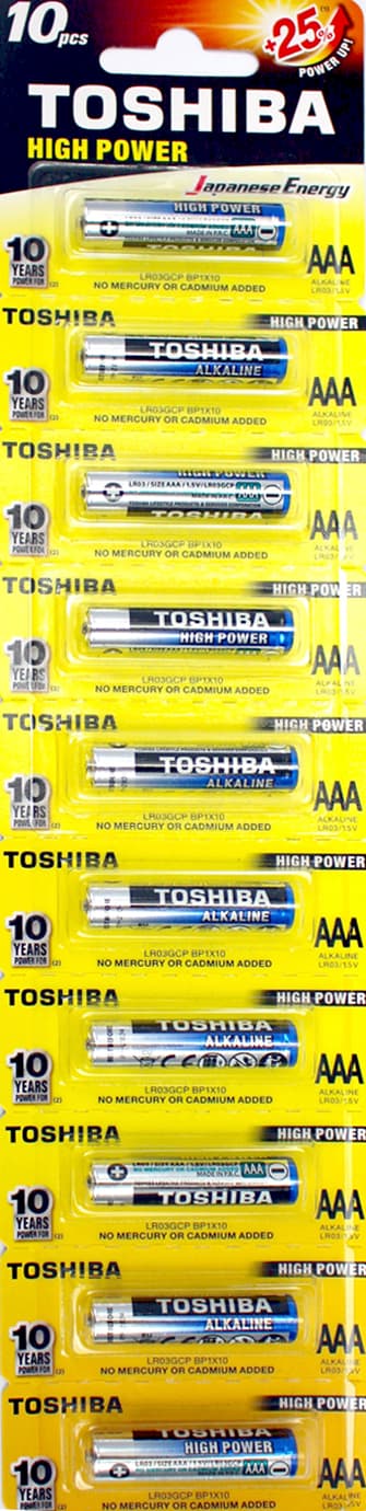 Батарейки Toshiba Alkaline LR-03/блистер отрывной 1шт (10)(100)
